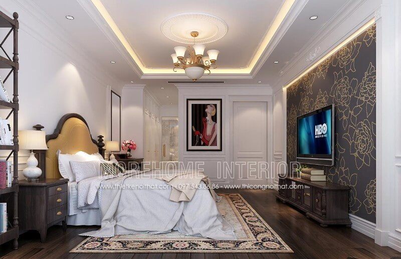 .
Mẫu giường ngủ có phong cách tân cổ điển, chất liệu gỗ óc chó nâu trầm sang sẽ làm nổi bật không gian.