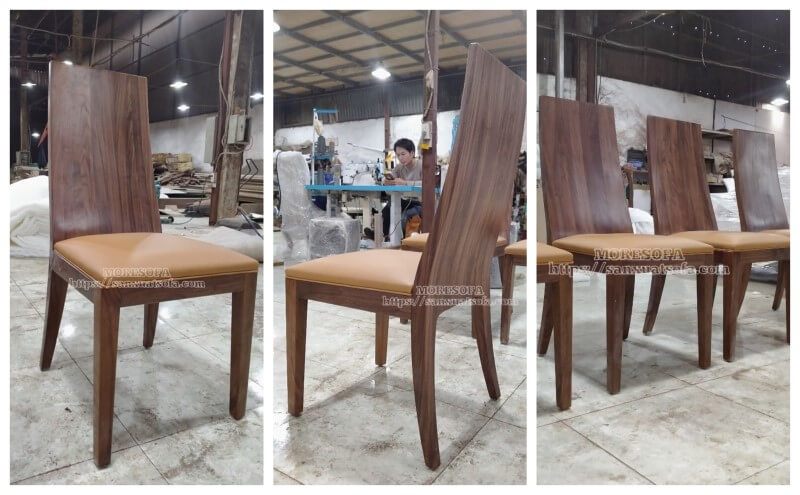 Xưởng sản xuất các loại ghế ăn gỗ óc chó bọc da đẹp tinh tế, được đánh giá cao về chất lượng và uy tín.